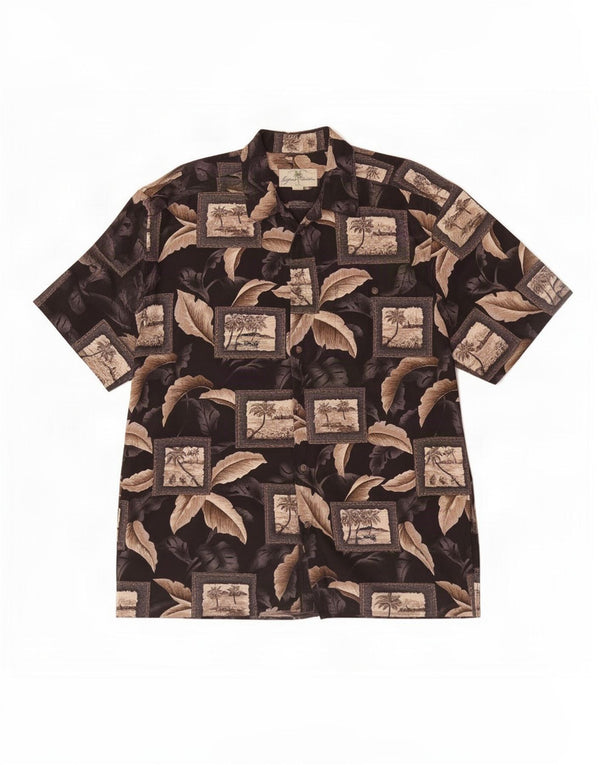 Island Shores Chemise à manches courtes pour homme Large en coton patchwork marron