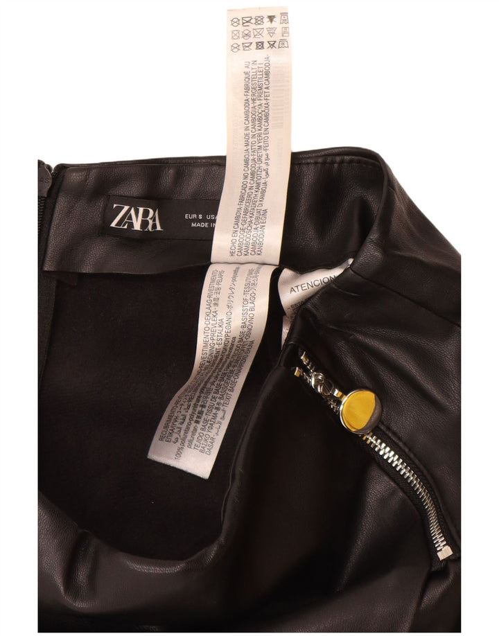 ZARA Short décontracté en simili cuir pour femme Petit W26 Noir Polyuréthane