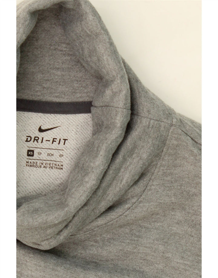 NIKE Womens Graphic Roll Neck Sweatshirt Jumper UK 6 XS Grey Polyester Vintage Nike and Second-Hand Nike from Messina Hembry 