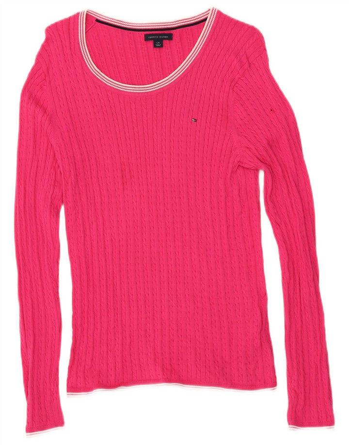 TOMMY HILFIGER Pull col bateau pour femme UK 14 Grand coton rose