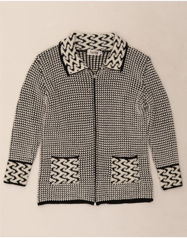 vintage Femme Cardigan Pull UK 14 Moyen Gris Géométrique
