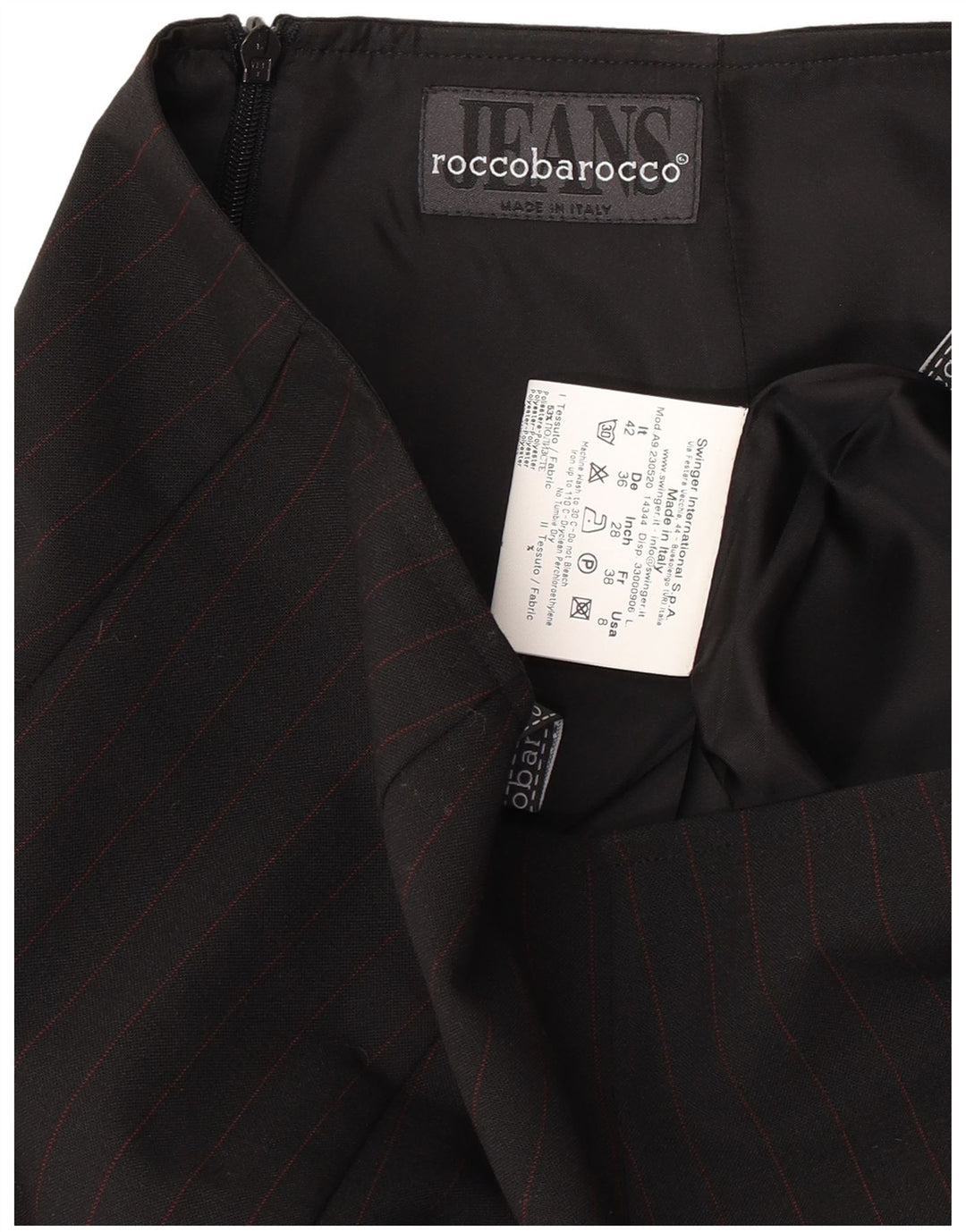 Roccobarocco Jupe crayon pour femme IT 42 Medium W26 Noir à fines rayures