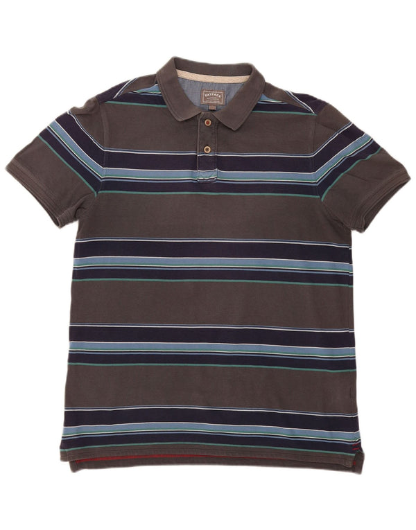 Fat Face Polo Homme Large Gris Rayé Coton