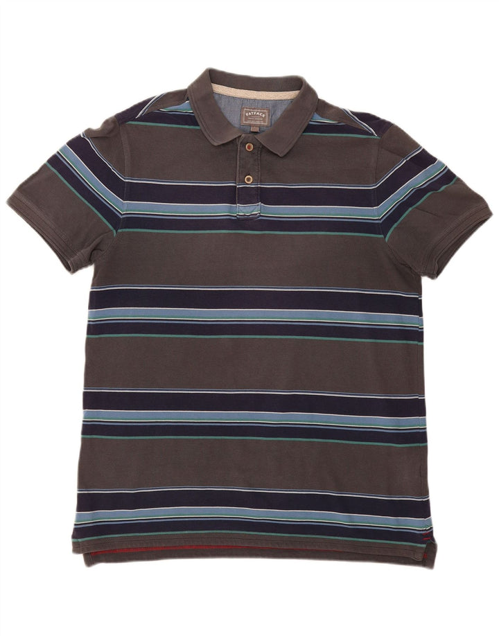 Fat Face Polo Homme Large Gris Rayé Coton