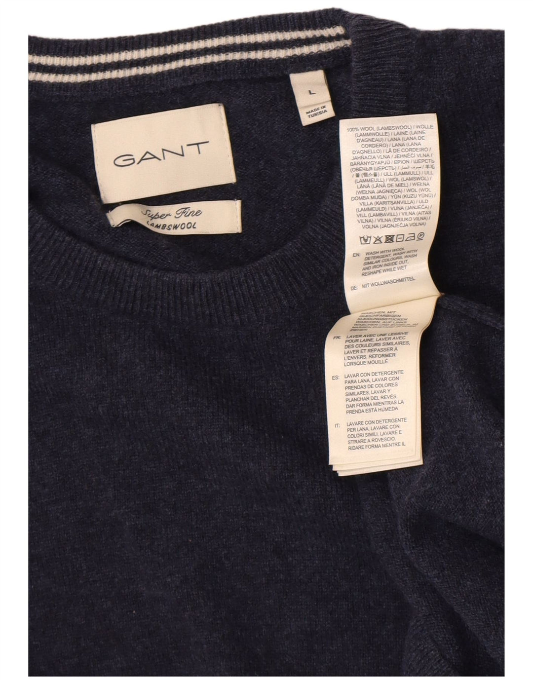 Gant Pull ras du cou pour homme en laine d'agneau bleu marine Taille L