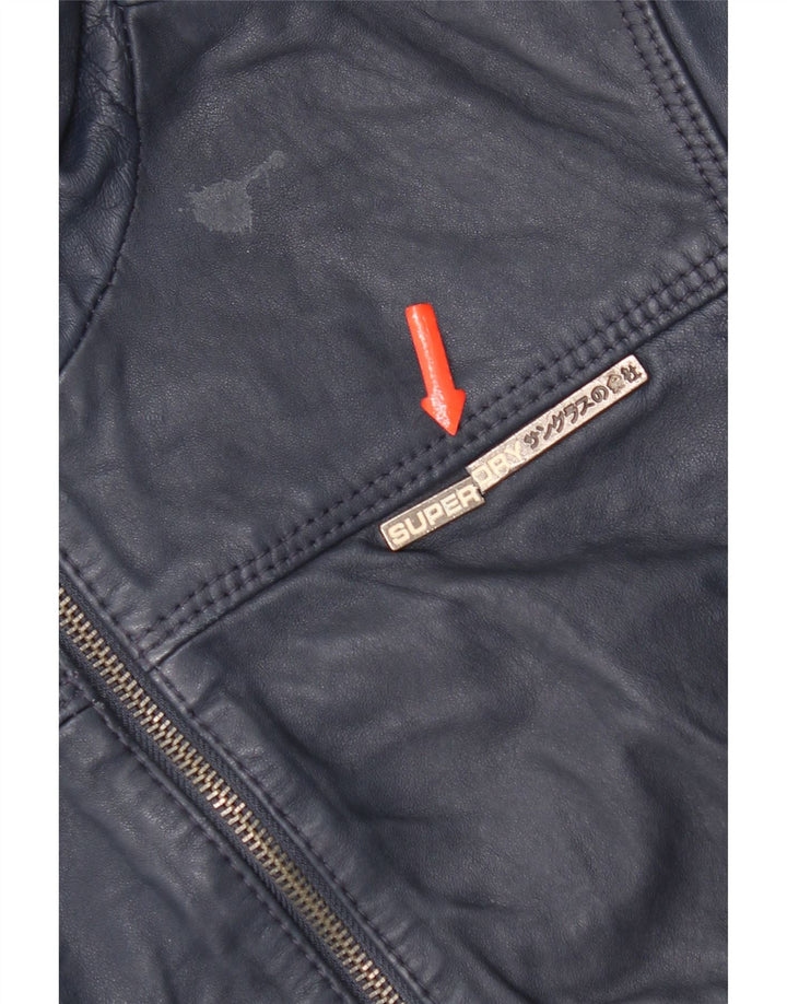 Superdry Veste en cuir à capuche pour femme UK 14 Cuir bleu marine moyen