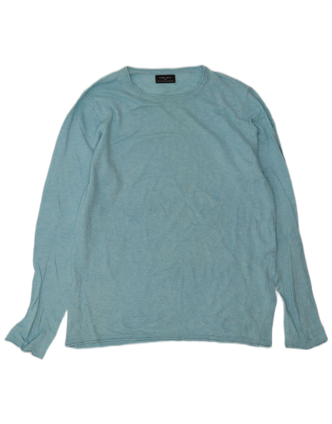 Zara Pull Col Rond Homme Bleu Moyen Coton