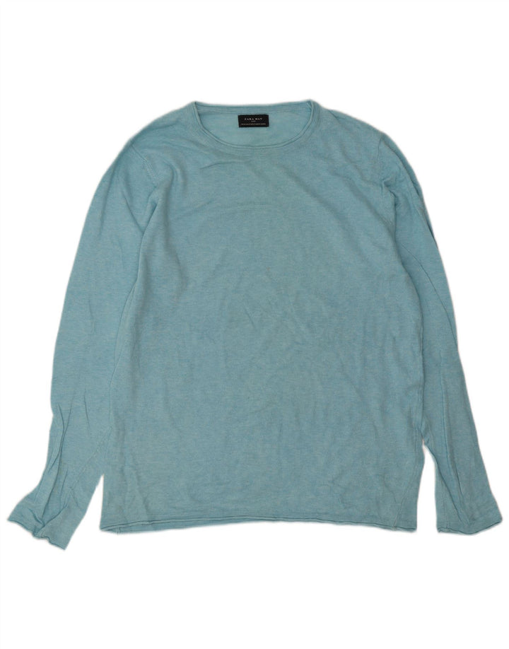 Zara Pull Col Rond Homme Bleu Moyen Coton