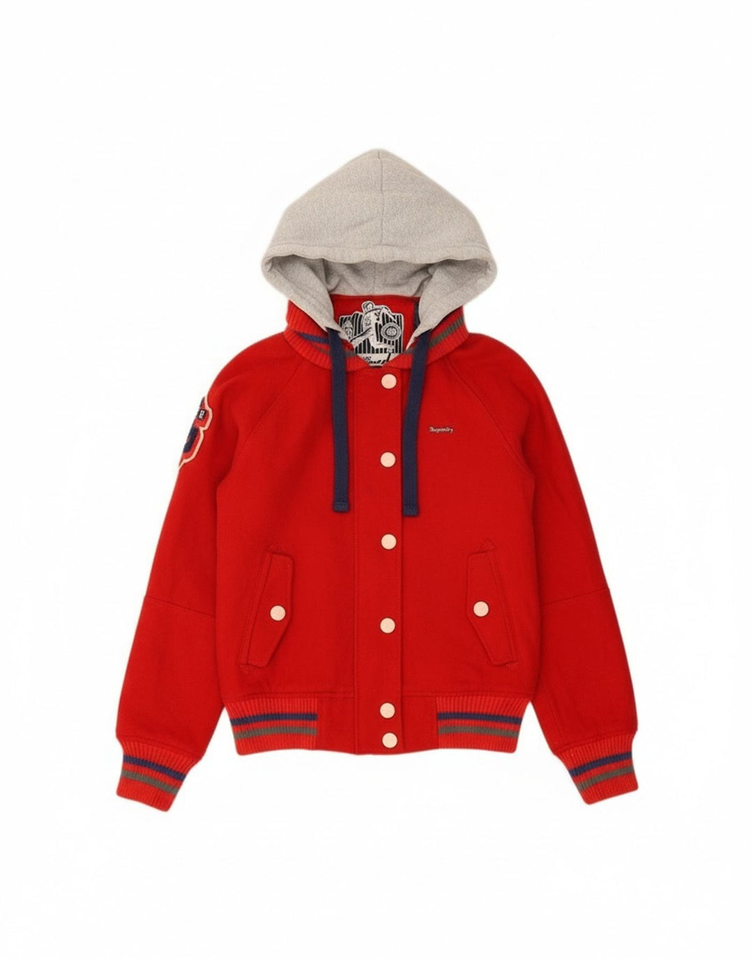 Superdry Veste Varsity à capuche graphique pour femme UK 16 Large Rouge Colourblock