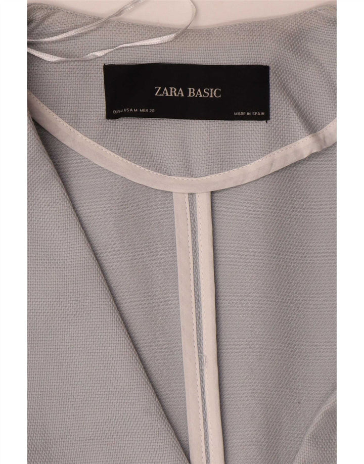 Zara Womens Longline 1 Button Blazer Jacket UK 14 Bleu Moyen Coton