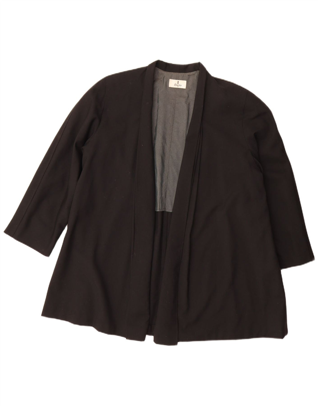 vintage Femmes Ouvert Surdimensionné Pardessus IT 40 Petite Laine Vierge Noire