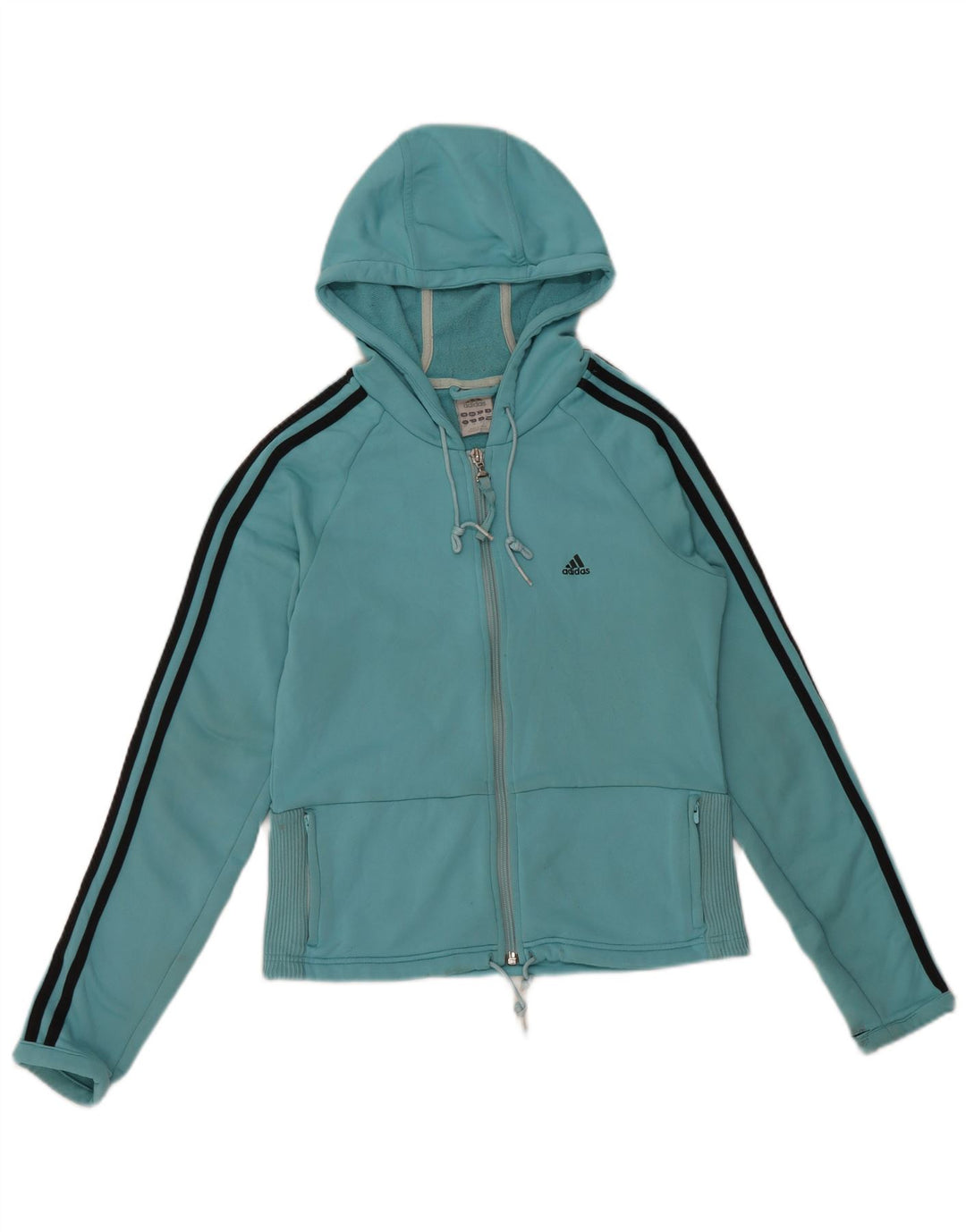 ADIDAS Pull à capuche court zippé pour femme UK 14 Bleu moyen Polyester