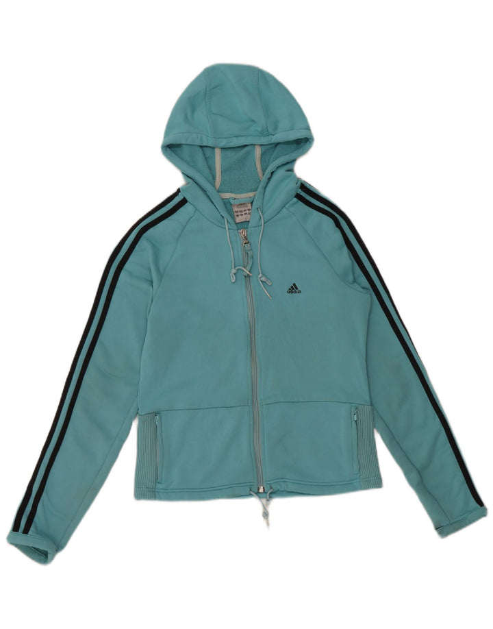ADIDAS Pull à capuche court zippé pour femme UK 14 Bleu moyen Polyester