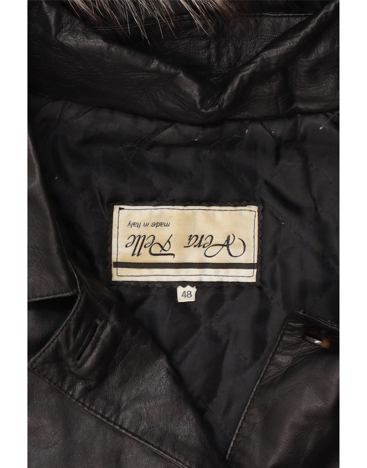Manteau en cuir surdimensionné à capuche pour femme vintage IT 48 XL Cuir noir