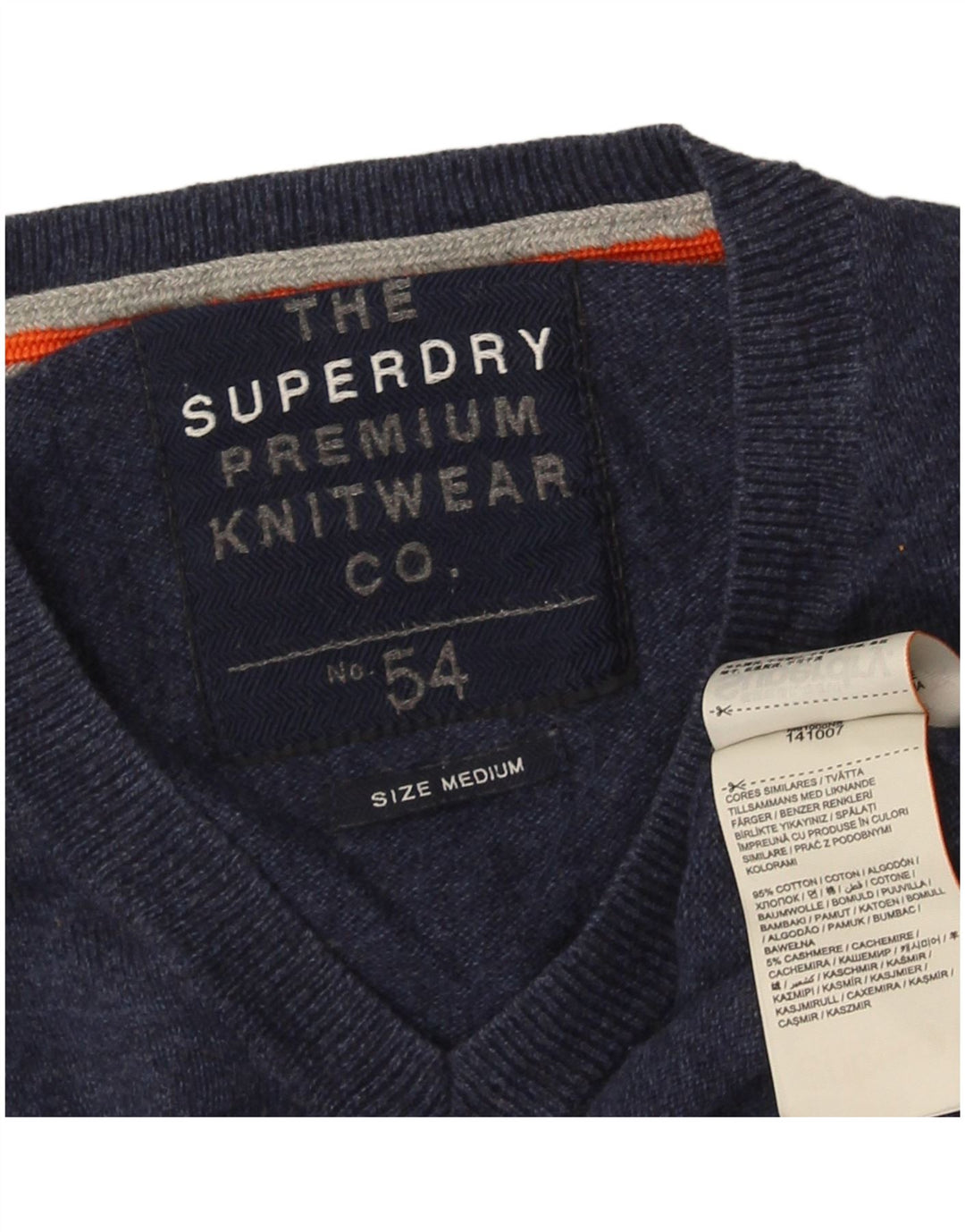 Superdry Pull Col V Homme Bleu Marine Moyen Coton