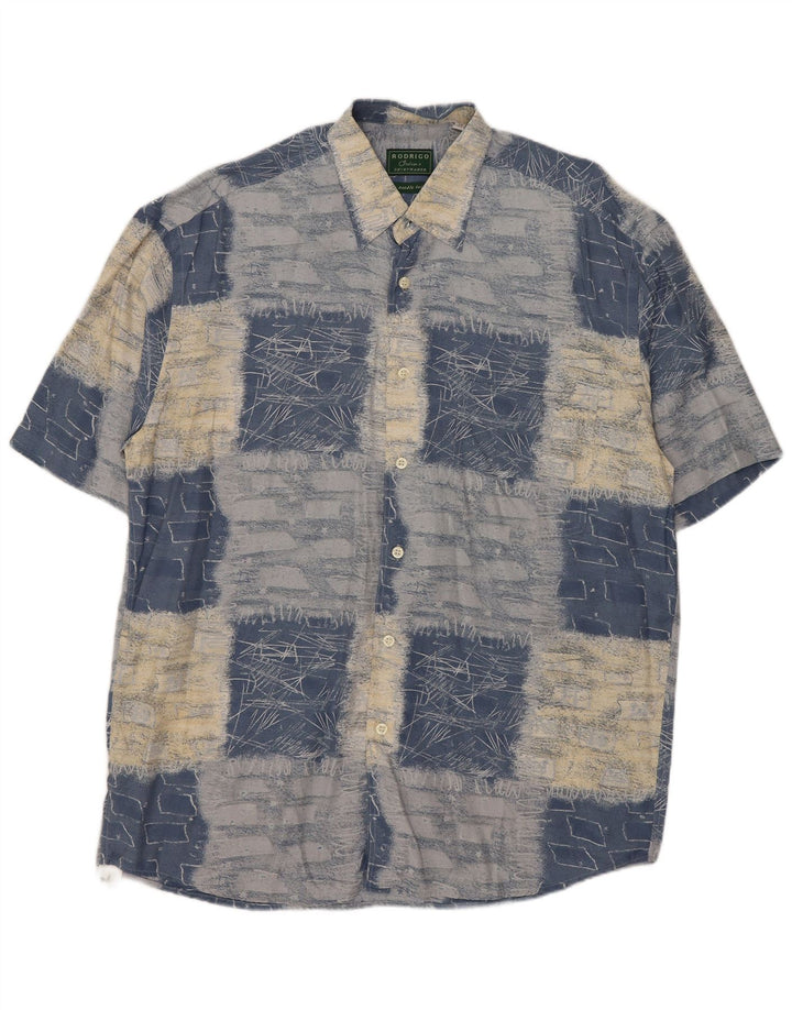 Rodrigo Chemise à manches courtes pour homme Taille 41 16 Grand Bleu Patchwork Viscose
