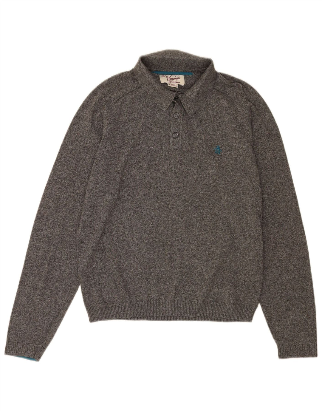 Penguin Pull Col Polo Homme Gris Moyen Moucheté Coton