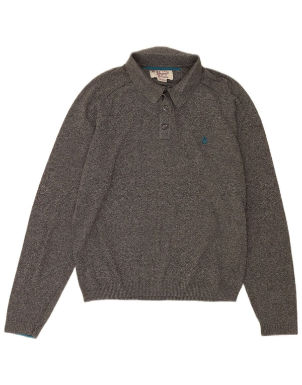 Penguin Pull Col Polo Homme Gris Moyen Moucheté Coton