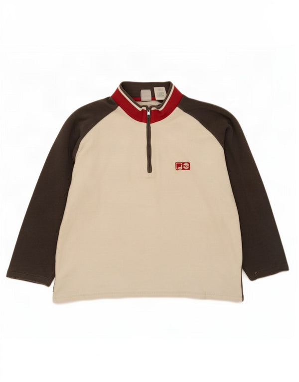 Fila Sweat-shirt à col zippé pour homme Large en coton color block blanc cassé