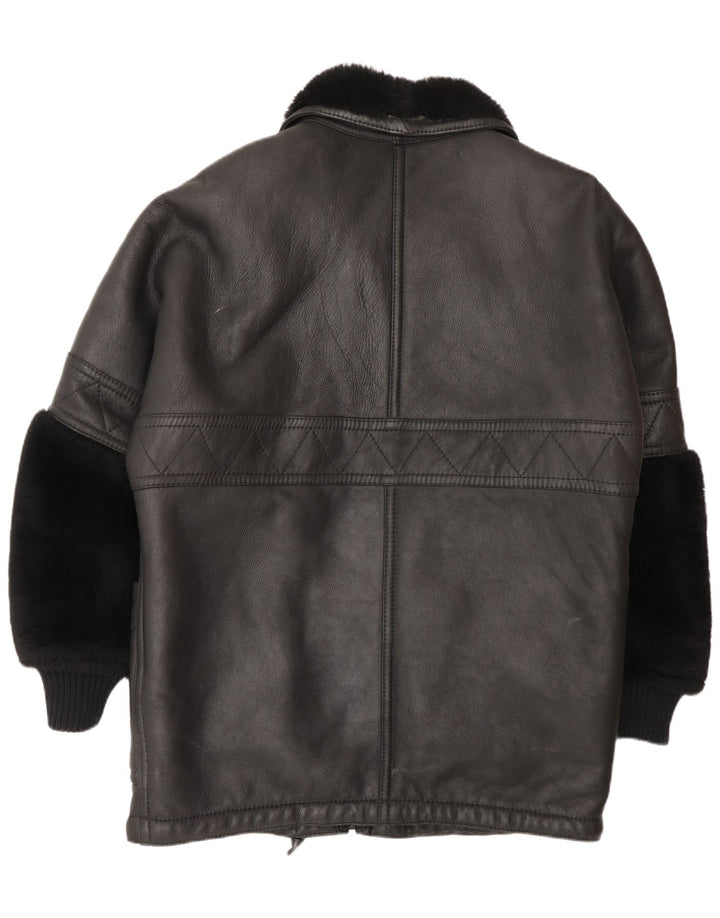 veste en peau de mouton homme vintage UK 44 2XL peau de mouton noire