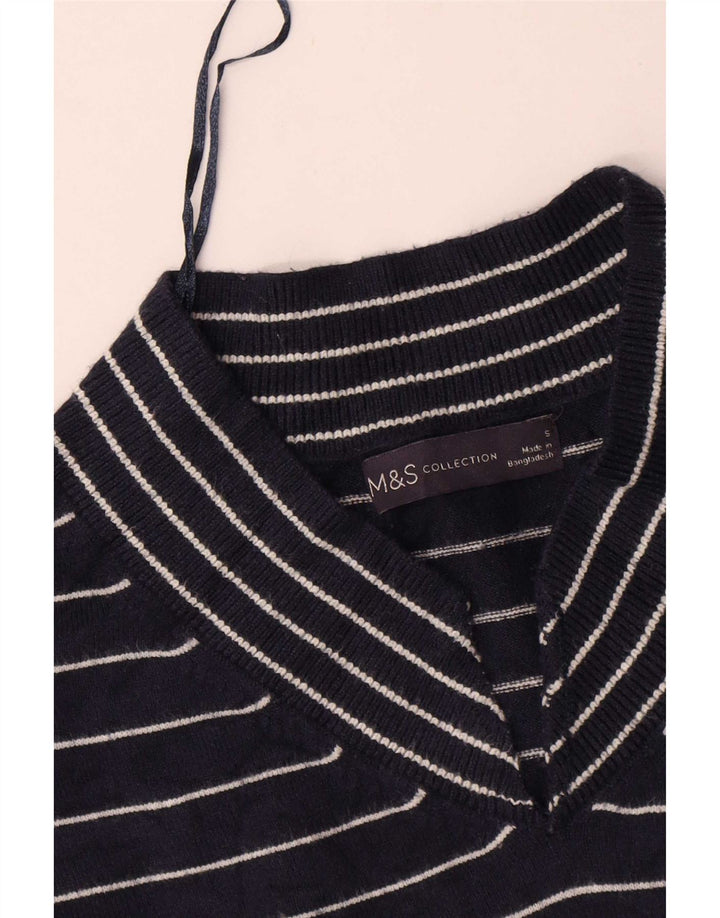 Marks & Spencer Pull col en V pour femme UK 10 Small Bleu marine
