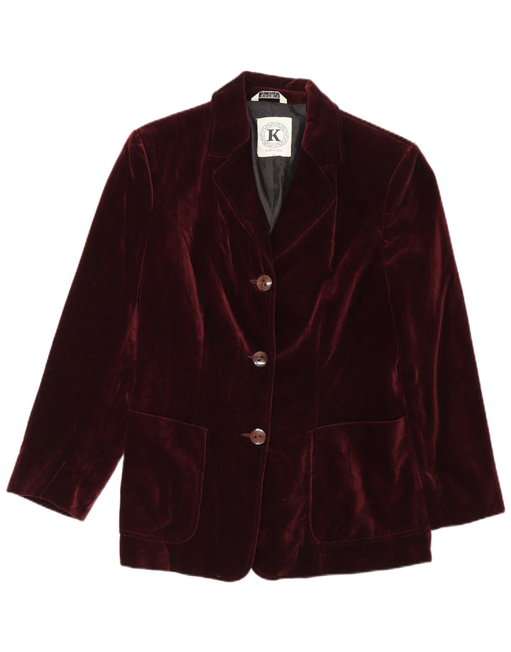 vintage Femme 3 Bouton Velours Blazer Veste IT 42 Coton Bordeaux Moyen