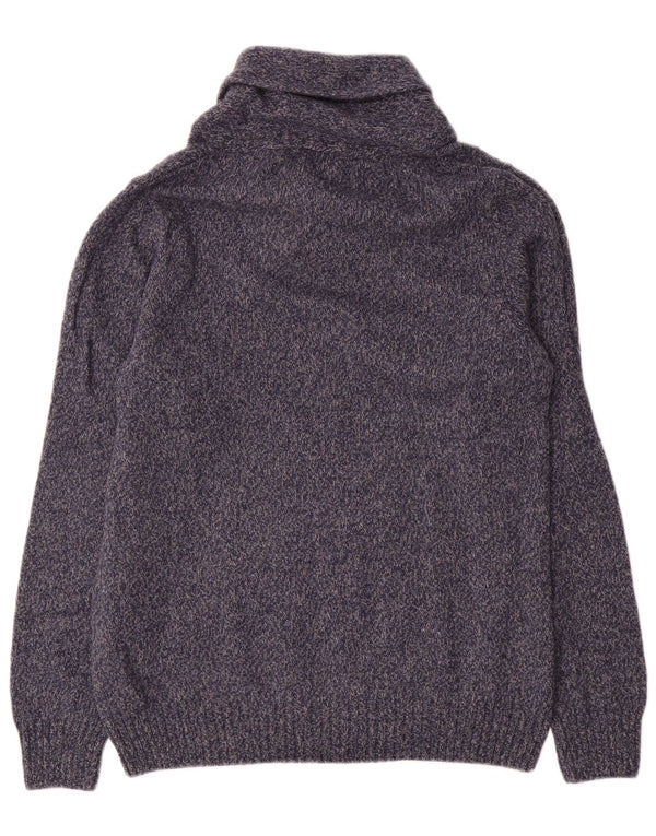 Zara Pull à col châle pour homme en laine mouchetée bleu marine