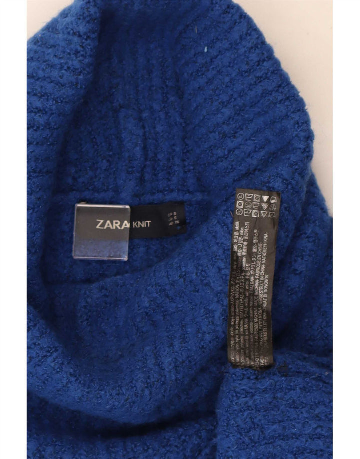 Zara Pull surdimensionné à col roulé pour femme UK 10 Petit Acrylique Bleu
