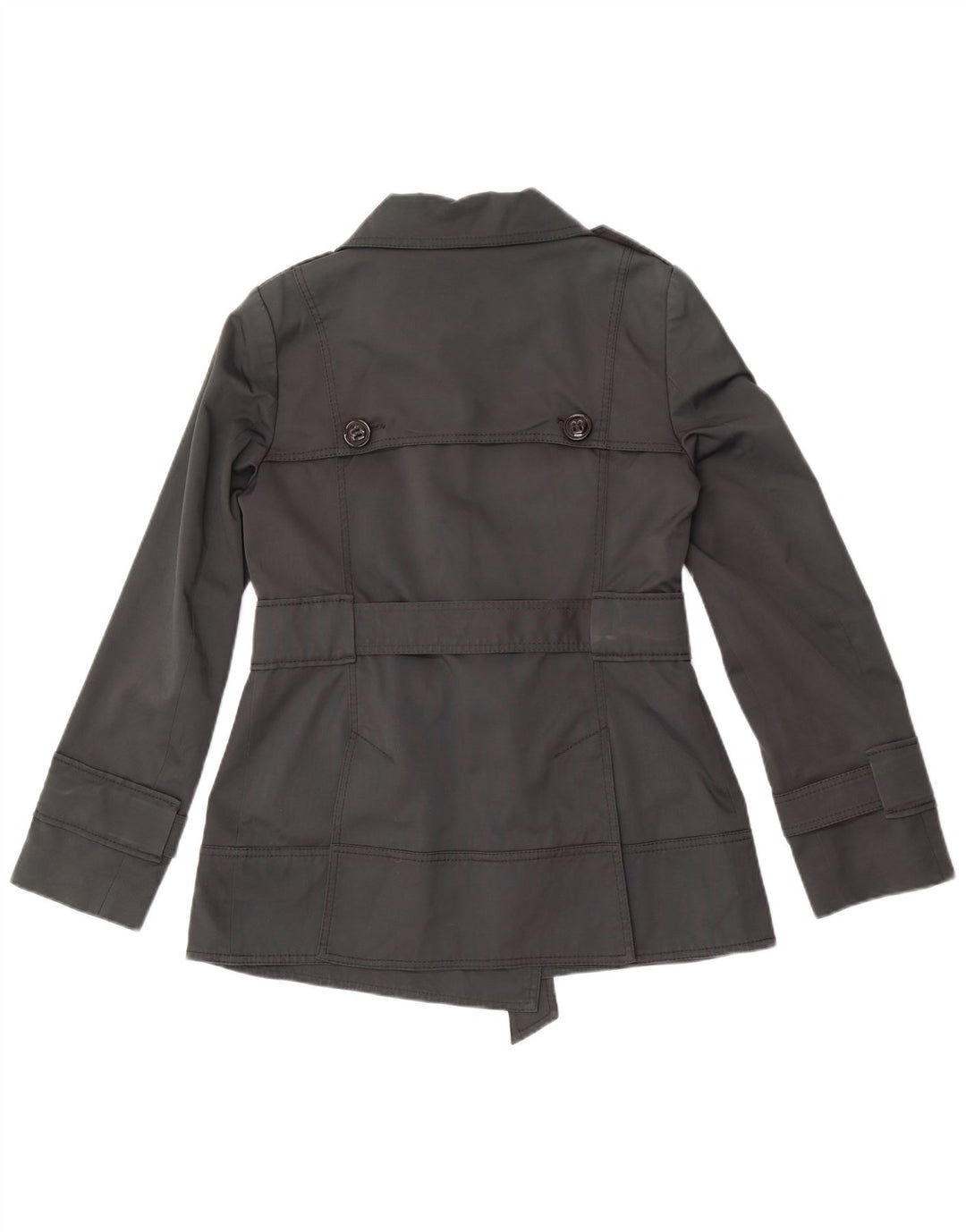 Zara Womens Trench court à double boutonnage UK 14 Coton gris moyen