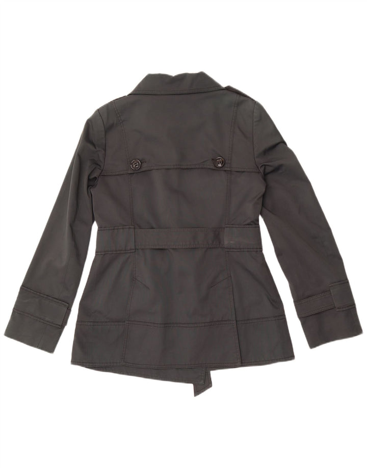 Zara Womens Trench court à double boutonnage UK 14 Coton gris moyen