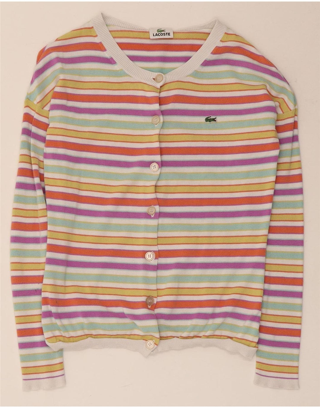 Lacoste Womens Crop Cardigan Sweater Taille 36 Petit Rayé Multicolore