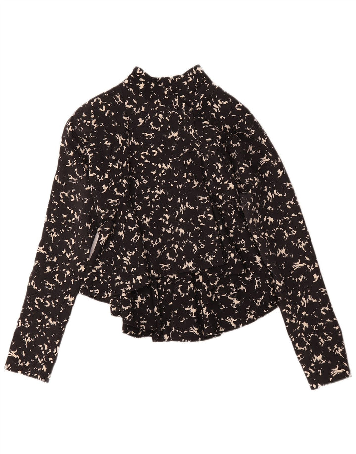 vintage Femmes Motif Abstrait Chemise Blouse UK 12 Moyen Noir