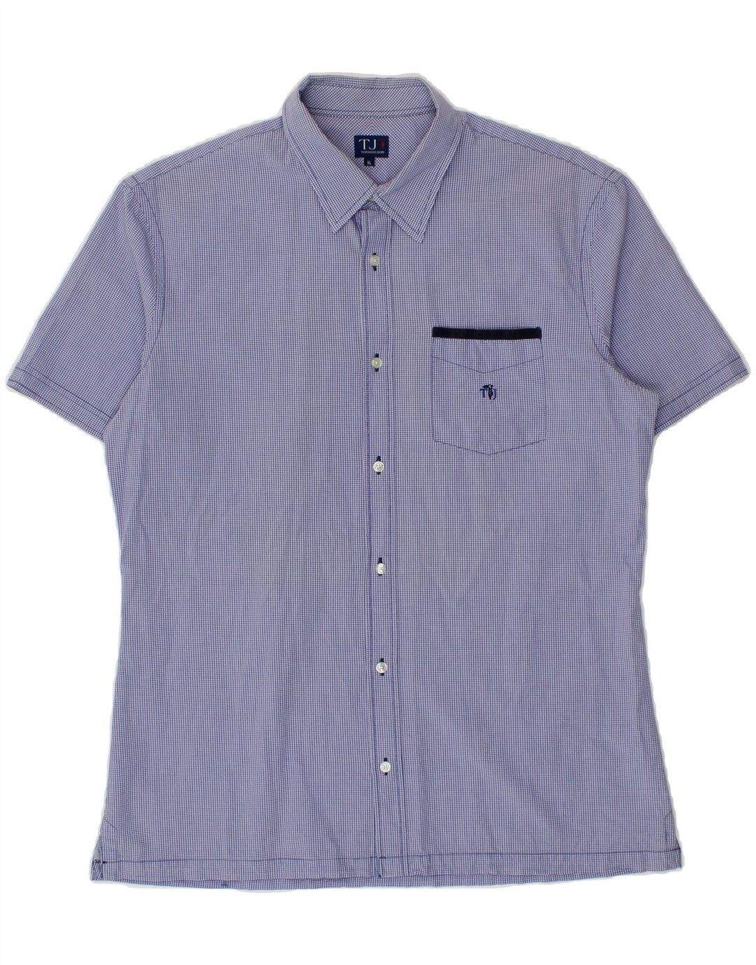TRUSSARDI Mens Short Sleeve Shirt XL Blue Gingham Vintage Trussardi and Second-Hand Trussardi from Messina Hembry 