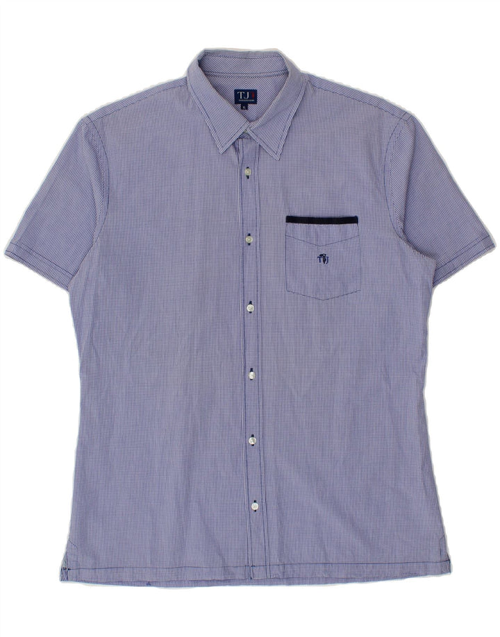 TRUSSARDI Mens Short Sleeve Shirt XL Blue Gingham Vintage Trussardi and Second-Hand Trussardi from Messina Hembry 