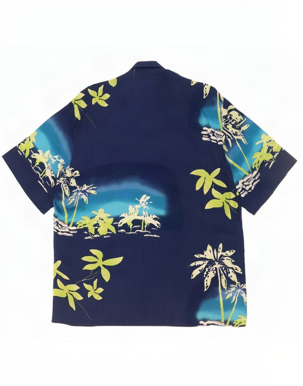 vintage Chemise à manches courtes pour hommes Taille 42 Grand Bleu Marine Floral Hawaïen