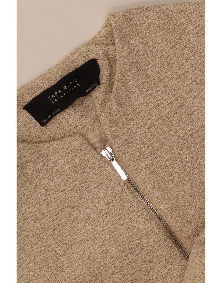 Zara Womens Longline Full Zip Blazer Jacket UK 8 Petit Beige Moucheté