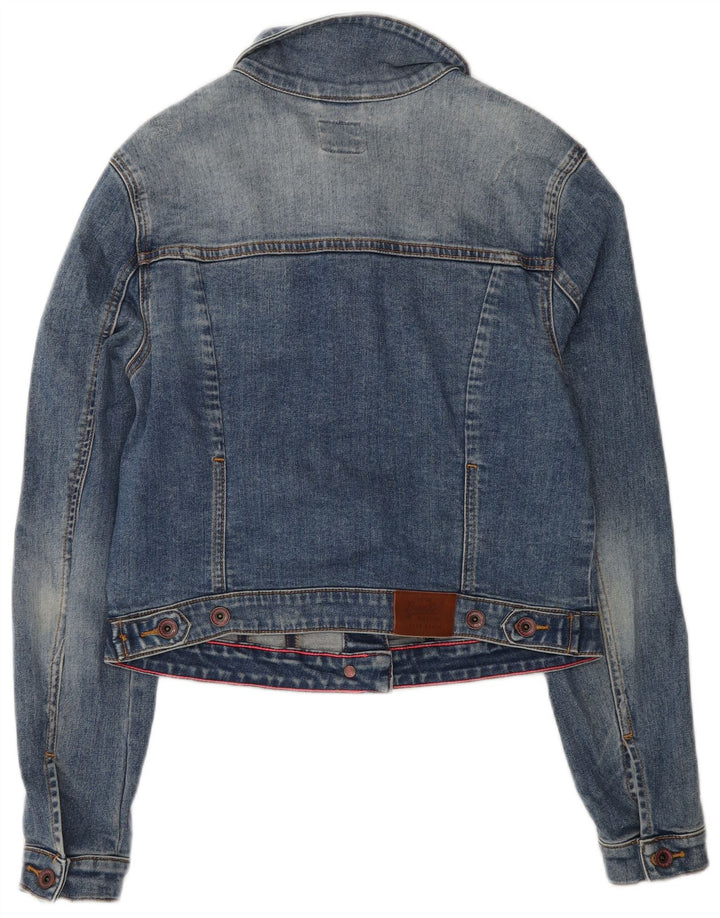 Superdry Veste en jean crop pour femme UK 14 Large Bleu Coton