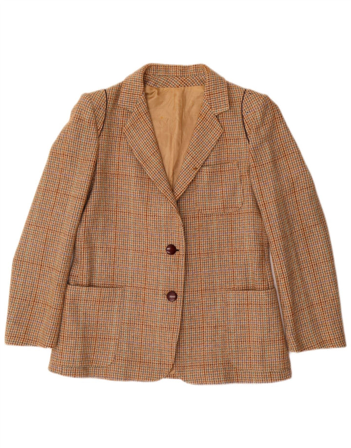 vintage Femme 2 Bouton Blazer Veste IT 46 Grande laine à carreaux marron
