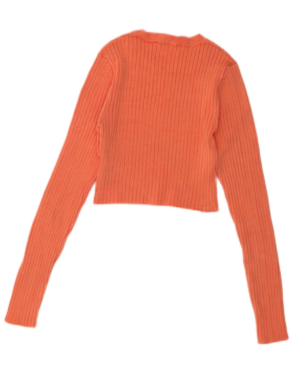 Zara Womens Crop Top Manches Longues UK 8 Small Orange Viscose