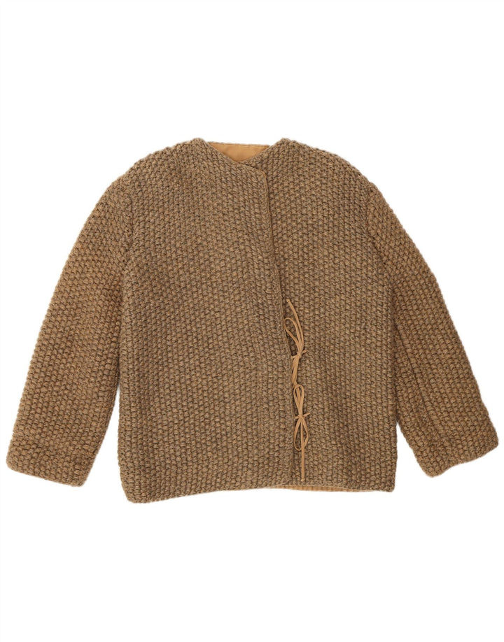 vintage Femme Tricot Bomber Veste UK 12 Brun Moyen