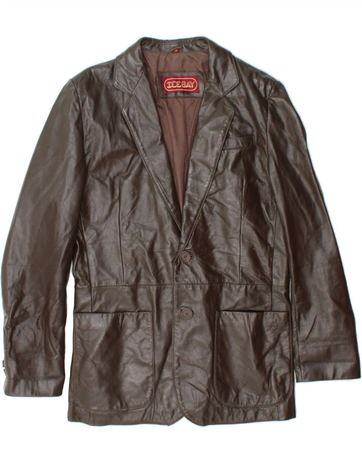 ICEBAY Mens 2 Button Leather Blazer Jacket UK 36 Small Brown Leather Vintage Icebay and Second-Hand Icebay from Messina Hembry 