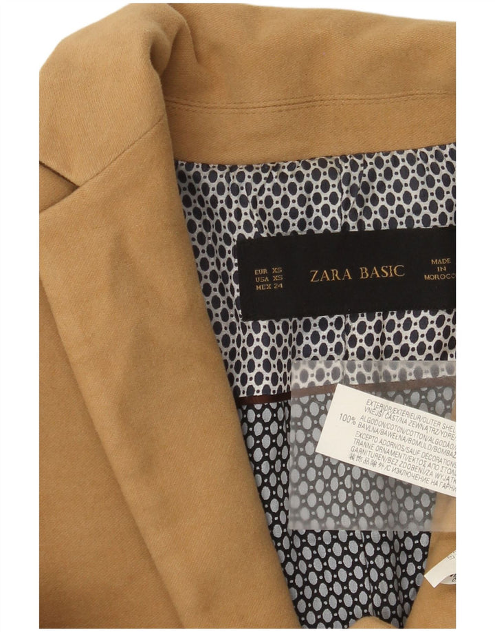 Zara Femme 1 Bouton Blazer Veste UK 6 XS Marron Coton