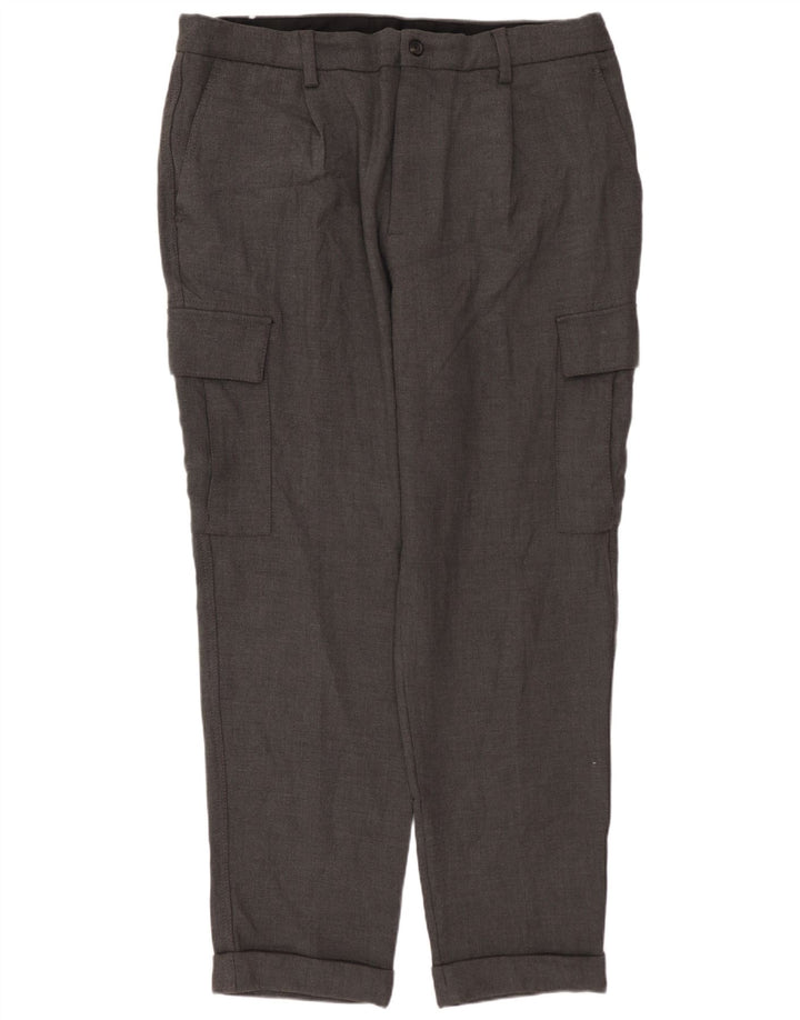 ZARA Pantalon cargo droit pour homme EU 46 XL W36 L30 Gris Polyester