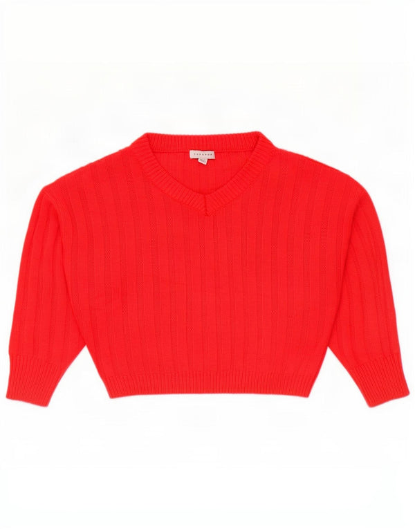 Topshop Femme Petite Crop Oversize Col V Pull UK 4 XS Orange