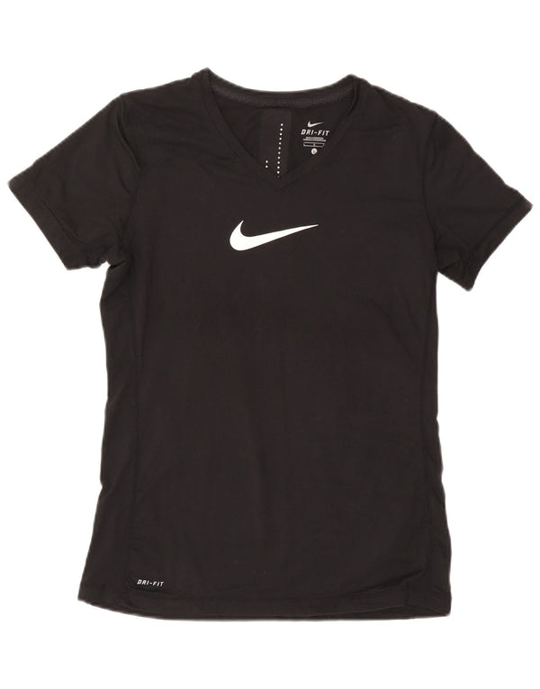 Nike Womens Dri Fit Graphic T-Shirt Top UK 14 Large Noir Polyester