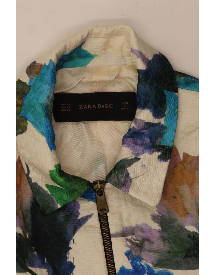 ZARA Womens Bomber Jacket UK 6 XS Blue Floral Acetate Vintage Zara and Second-Hand Zara from Messina Hembry 