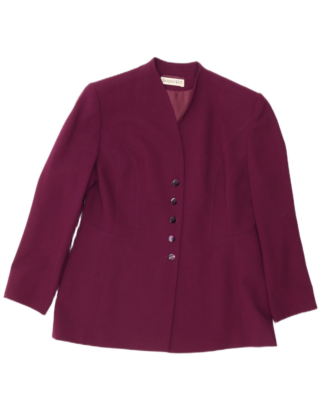 JACQUES VERT Veste Blazer 5 Boutons Femme UK 16 Large Violet Laine Vierge
