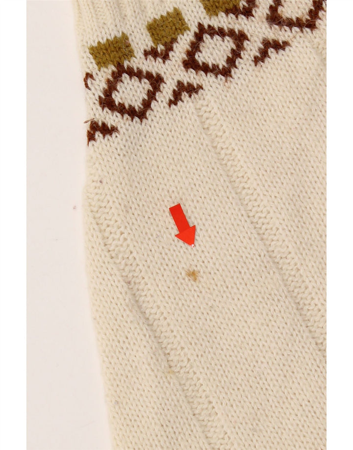 vintage Mens Cardigan Pull Moyen Blanc Fair Isle