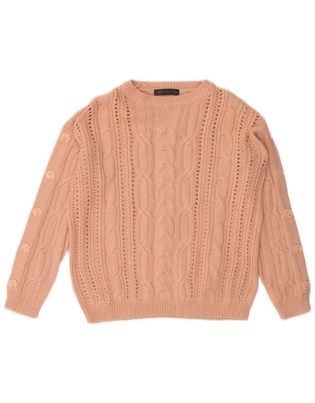 MARKS & SPENCER Pull à col rond pour femme UK 12 Coton rose moyen