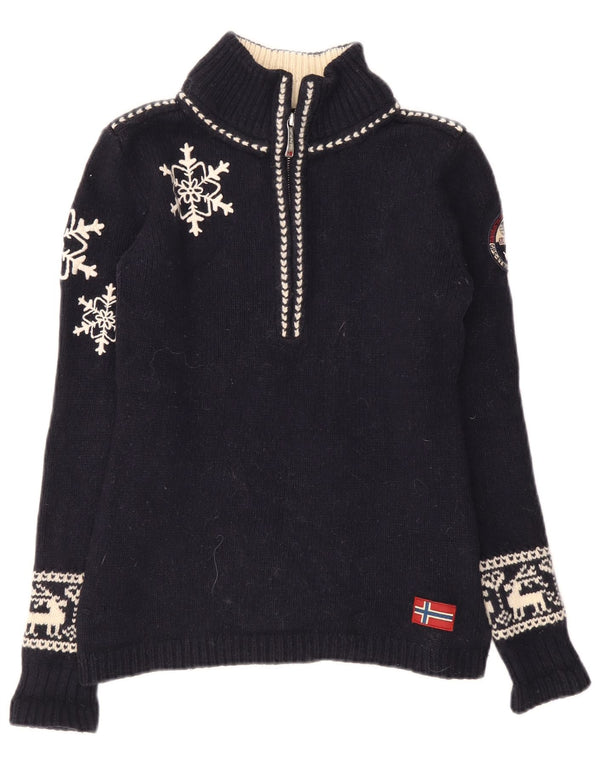 Napapijri Pull à col zippé pour femme UK 10 Small Bleu marine Fair Isle